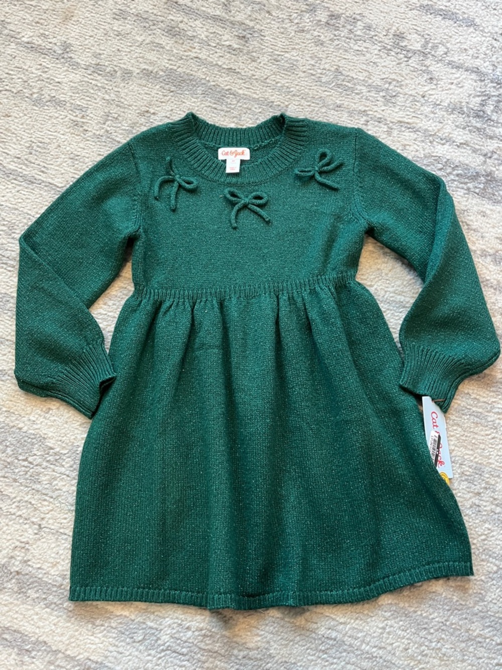 Cat & Jack Emerald Green Knit Bow-Accent Dress for Kids